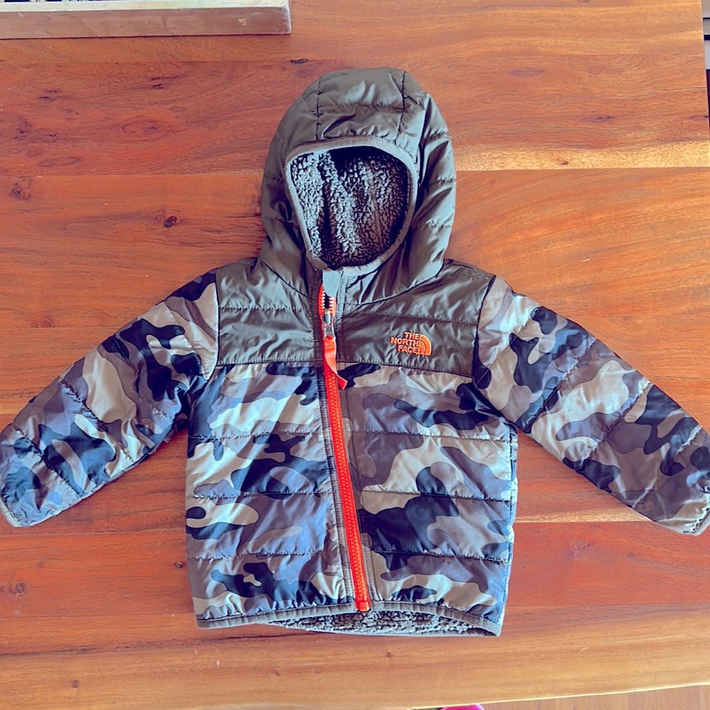 The North Face Kids Camouflage Jacket with Orange Accents